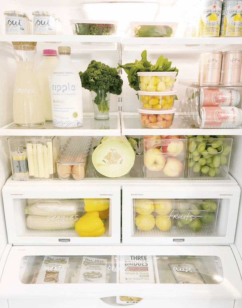 Neat, organized fridge. 