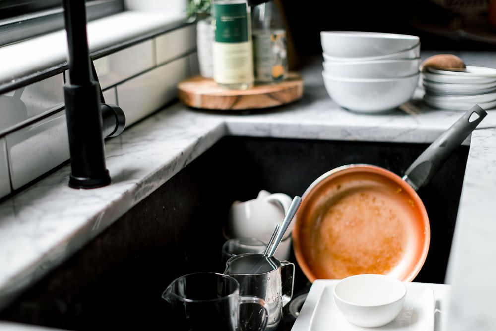 dirty dishes in the sink